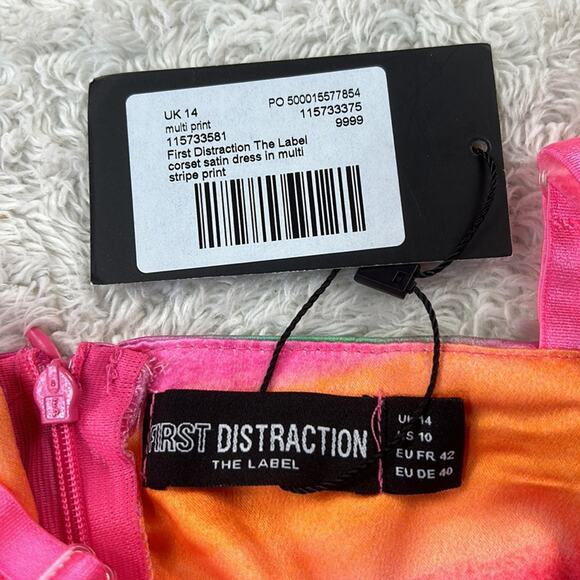 First Distraction the label pink watercolor satin corset dress, 10 UK 14 NWT - Picture 7 of 9